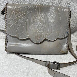 Patricia Nash Handcrafted Beige Tooled Leather Crossbody Bag Adjustable Strap
